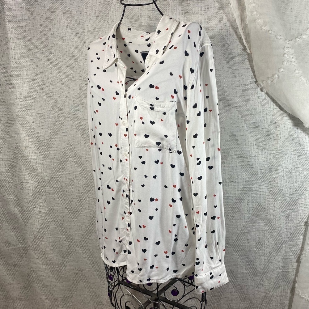 Rails Rosci Black And Red Heart Print Collared Bu… - image 5